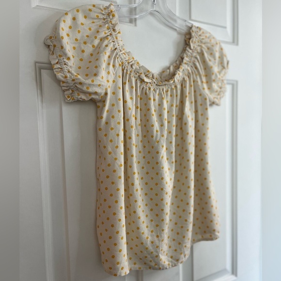 Vero MODA Off-Shoulder Linen Birch Saffron Polka Dot Boho Blouse Size S NWT - Picture 7 of 12